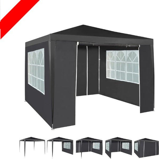 3x3M Heavy Duty Gazebo Marquee Pop UP Waterproof Garden Party Tent w/ Sides Gray - Nugentra