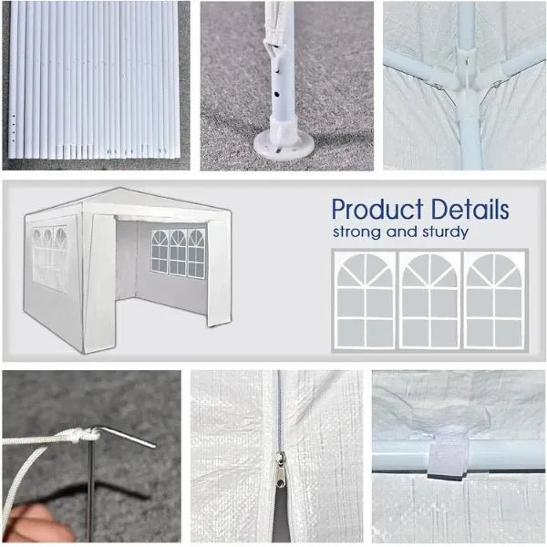 3x3M Heavy Duty Gazebo Marquee Pop UP Waterproof Garden Party Tent w/ Sides Gray - Nugentra