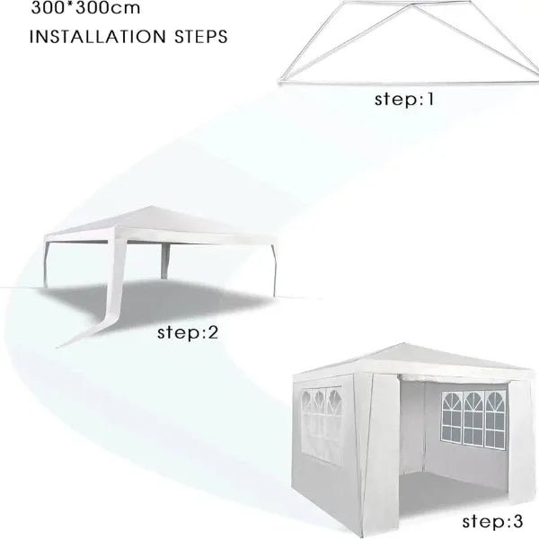 3x3M Heavy Duty Gazebo Marquee Pop UP Waterproof Garden Party Tent w/ Sides Gray - Nugentra