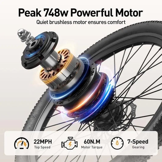 Aairsk 24" Electric Commute Bike for Adults, 7-Speed & 748W Peak Motor, 22MPH - Nugentra