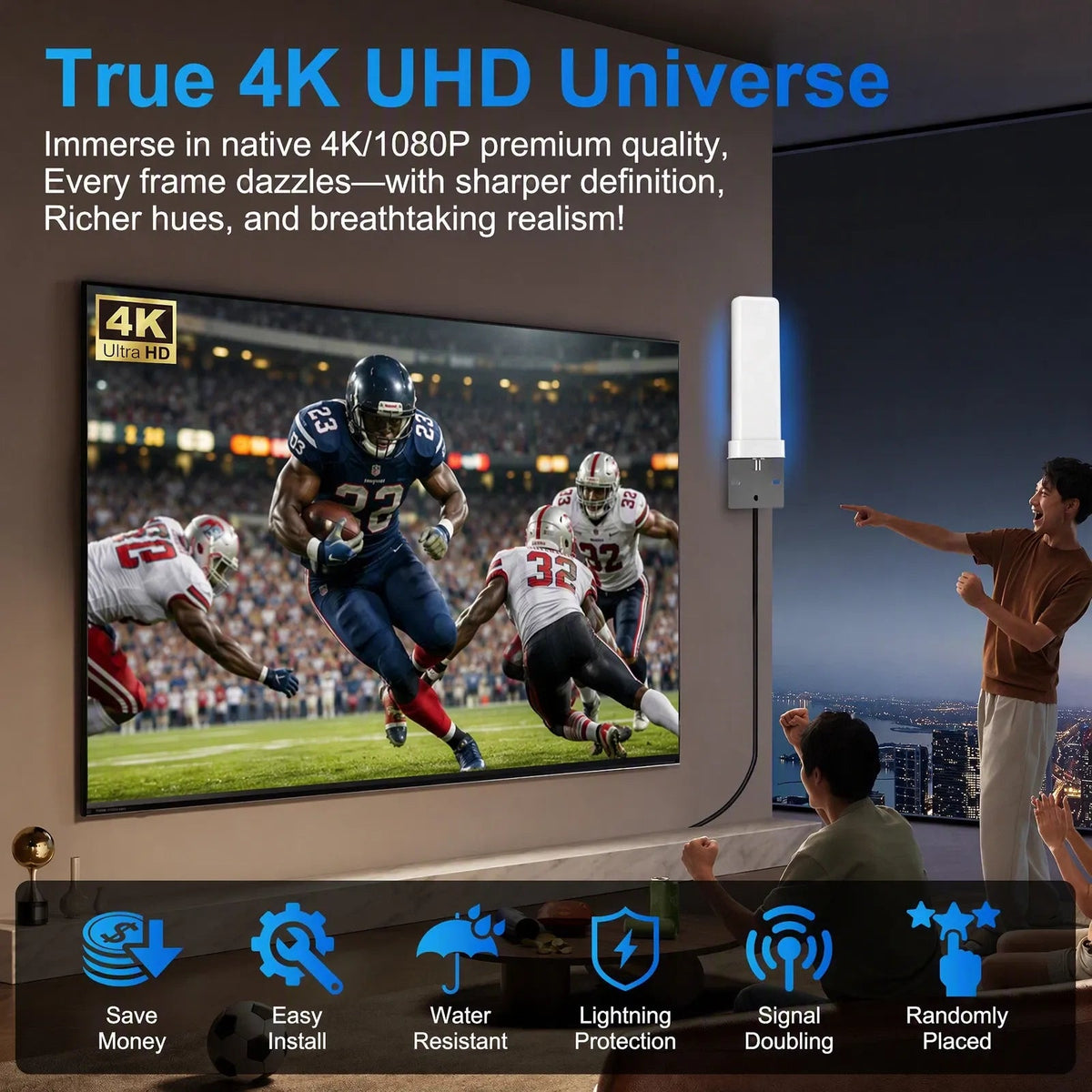 Digital TV Antenna Outdoor/Indoor 500+ Miles Range 4K HD 1080P HDTV Antenna - Nugentra