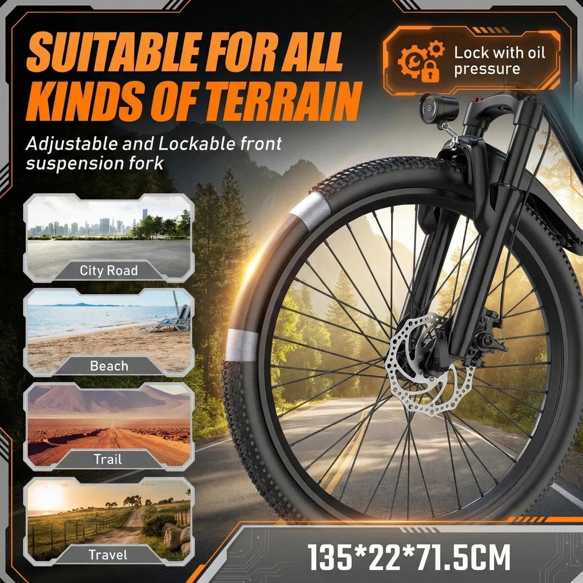 Electric Bike for Adults, 26'' 748W Motor Ebike, 50 Miles 25MPH E Mountain Bike - Nugentra
