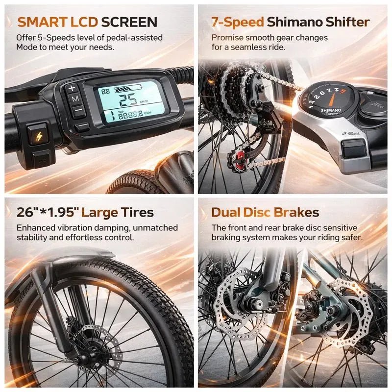 Electric Bike for Adults, 26'' 748W Motor Ebike, 50 Miles 25MPH E Mountain Bike - Nugentra