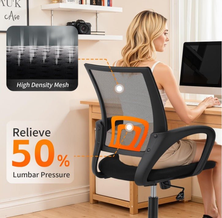 Ergonomic Mesh Office Chair, Mid-Back, Lumbar Support, Adjustable Height, Black - Nugentra