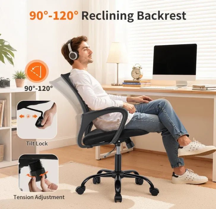 Ergonomic Mesh Office Chair, Mid-Back, Lumbar Support, Adjustable Height, Black - Nugentra