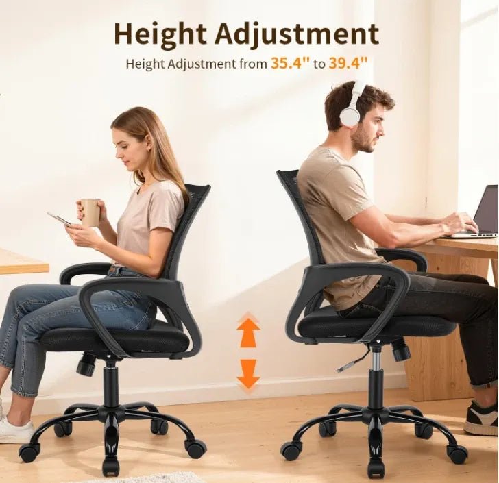 Ergonomic Mesh Office Chair, Mid-Back, Lumbar Support, Adjustable Height, Black - Nugentra