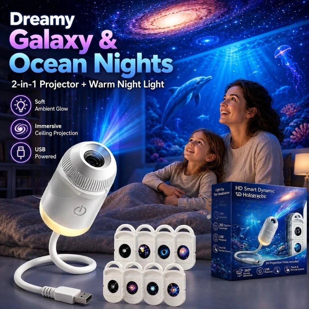 Hd Smart Dynamic 5d Holographic Night Light Projector, 2 In 1 Galaxy Night Light - Nugentra