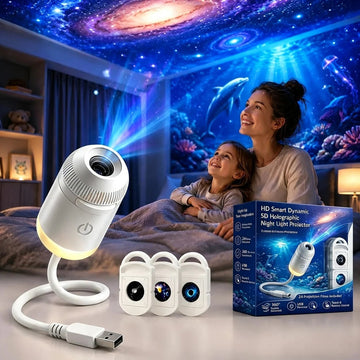 Hd Smart Dynamic 5d Holographic Night Light Projector, 2 In 1 Galaxy Night Light - Nugentra