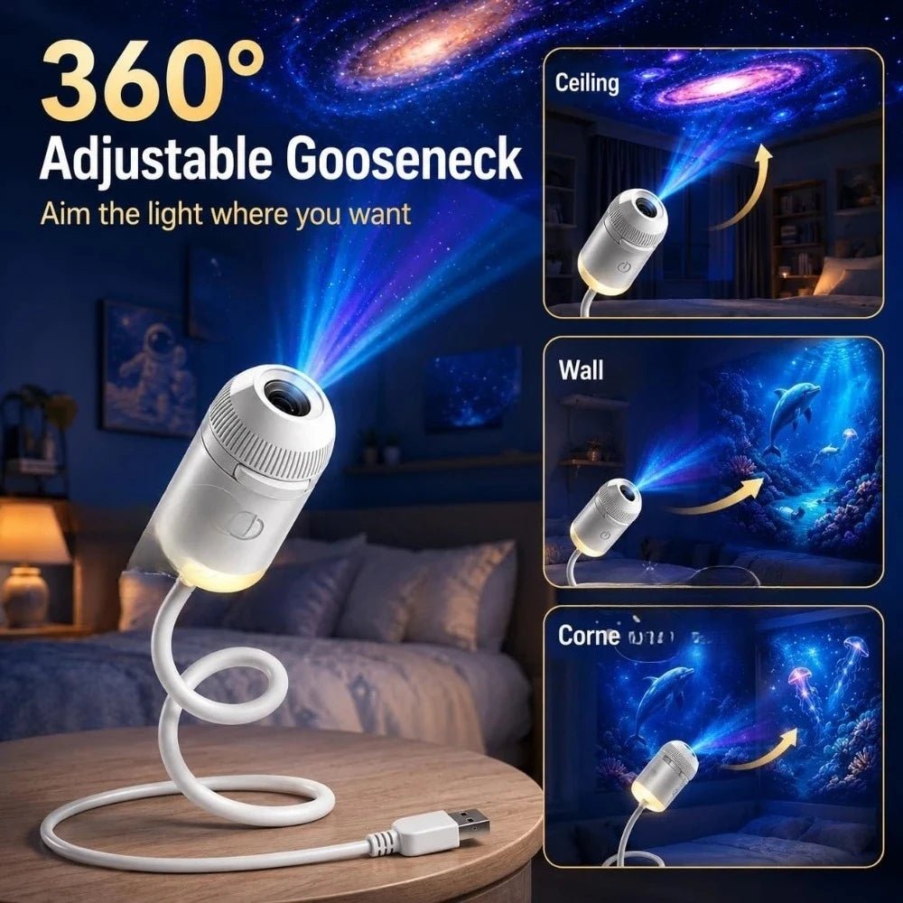 Hd Smart Dynamic 5d Holographic Night Light Projector, 2 In 1 Galaxy Night Light - Nugentra