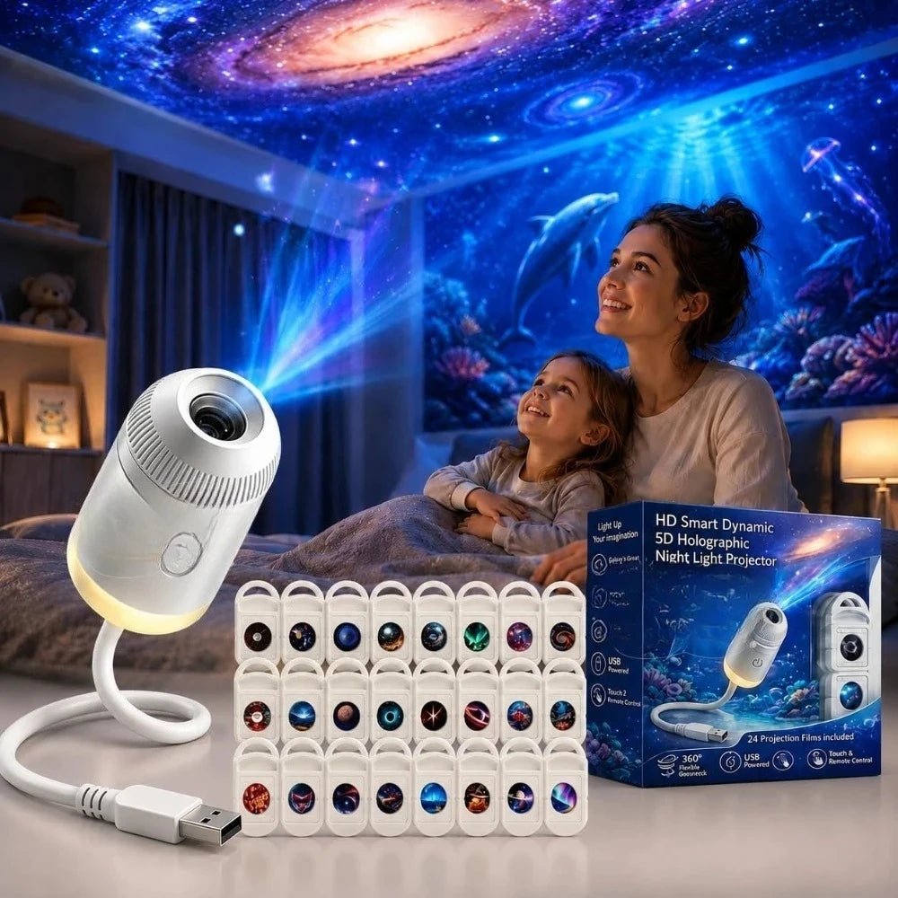 Hd Smart Dynamic 5d Holographic Night Light Projector, 2 In 1 Galaxy Night Light - Nugentra