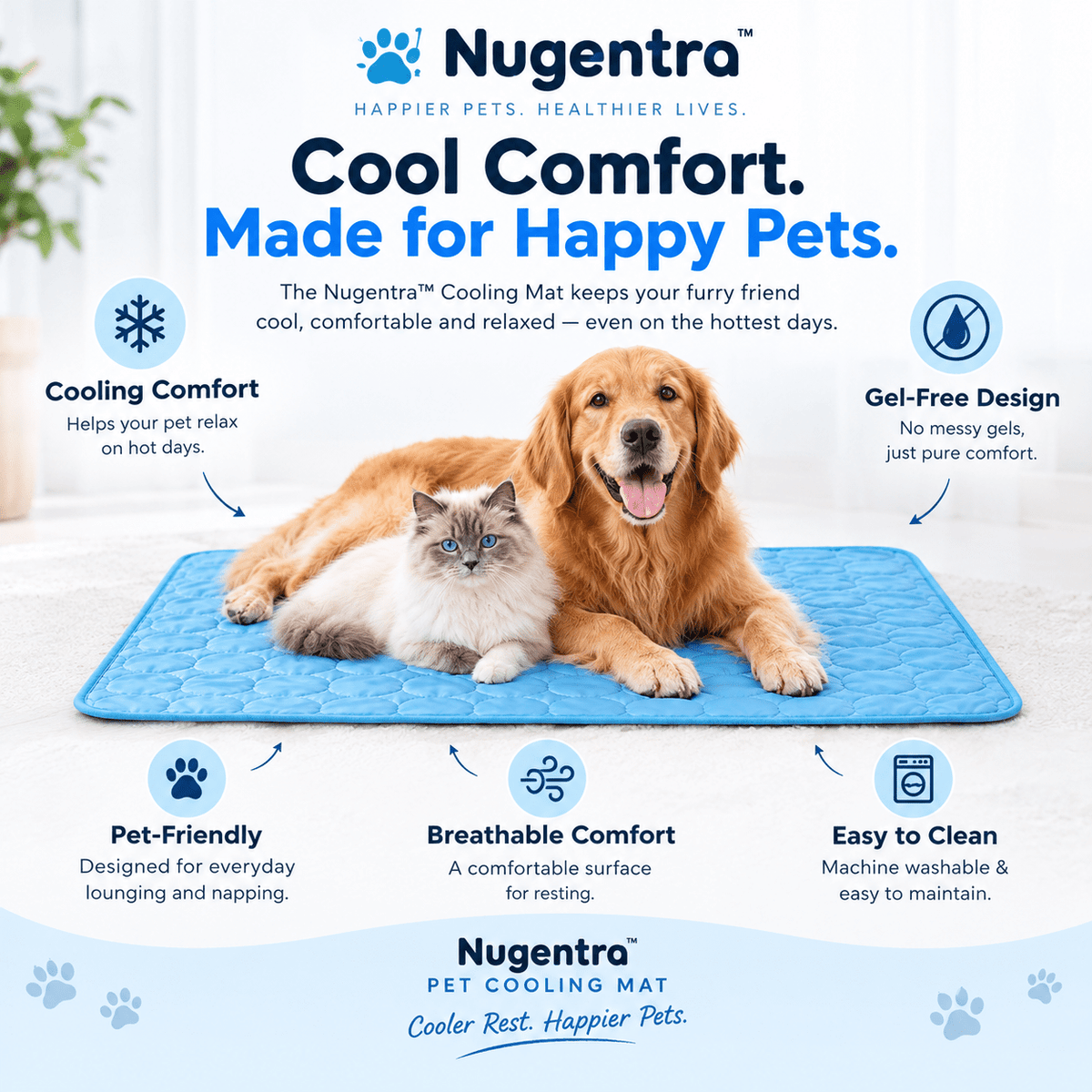 Nugentra™ Pet Cooling Mat – Self-Cooling Dog & Cat Mat - Nugentra