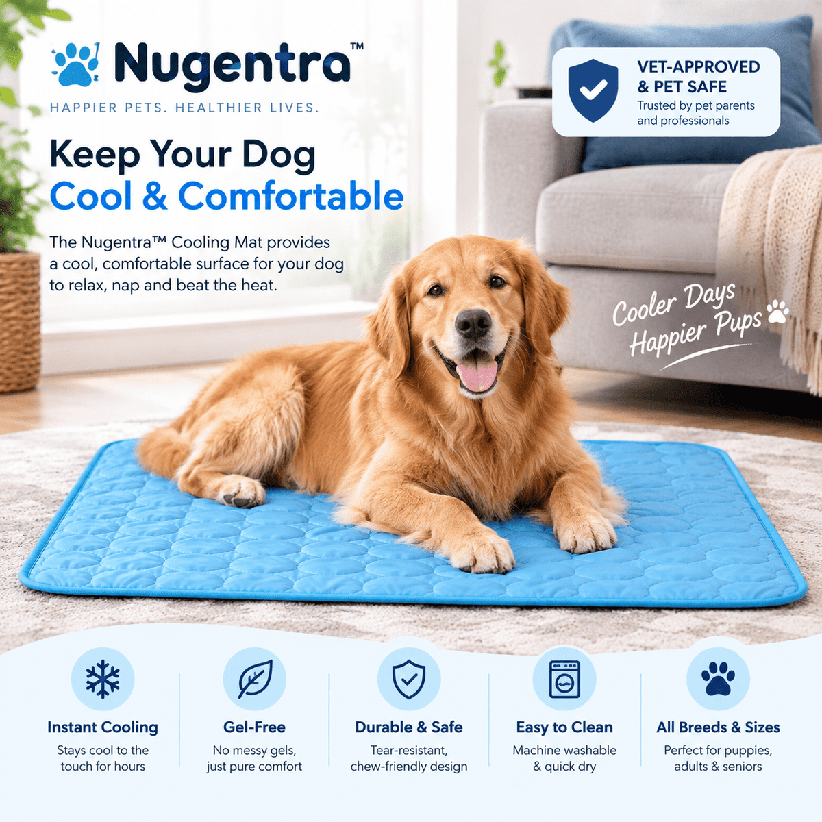 Nugentra™ Pet Cooling Mat – Self-Cooling Dog & Cat Mat - Nugentra