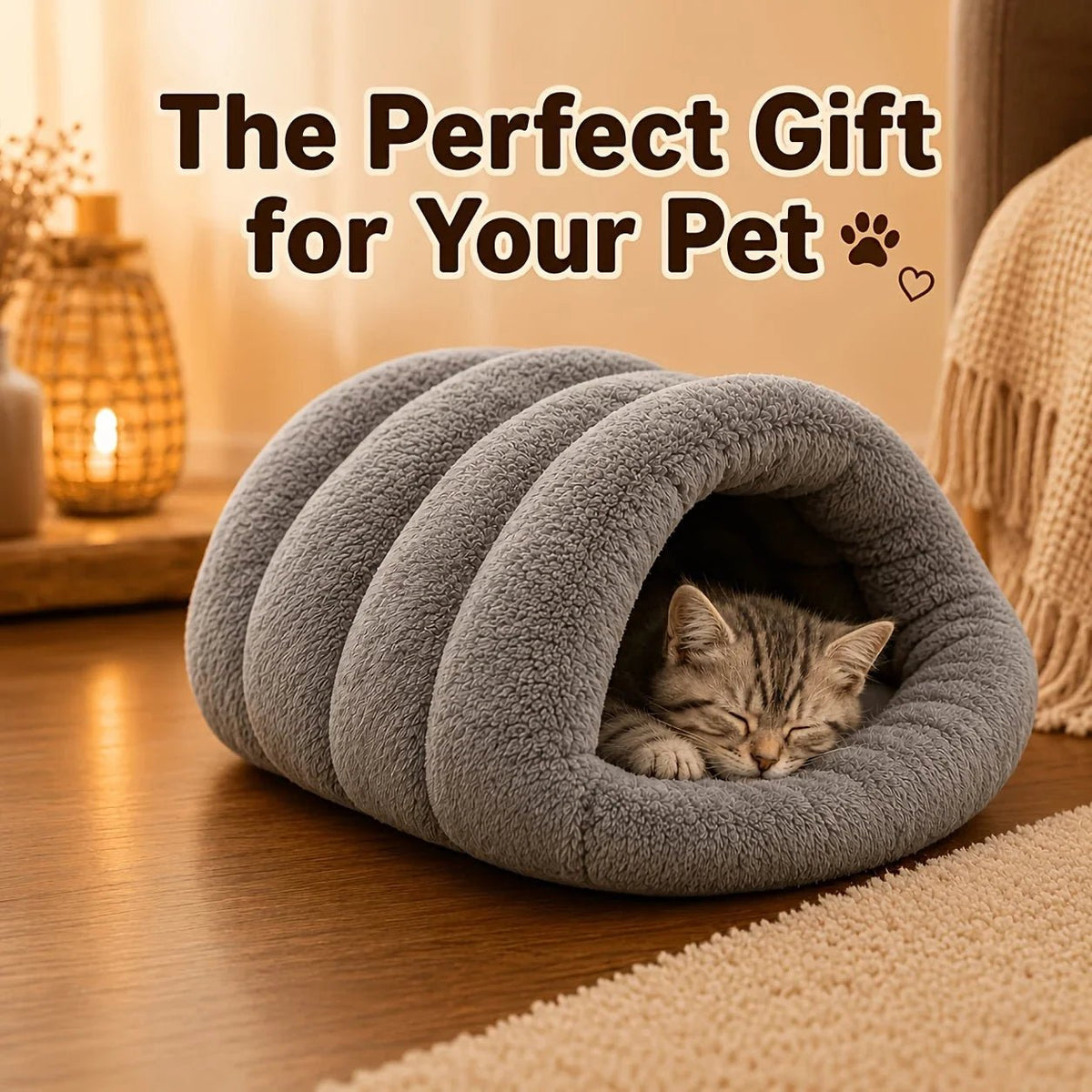 Soft Plush Semi-Enclosed Cat Bed Winter Warm Pet House Foldable Cat Cave Sleeping Bag Kennel Windproof Thickened for Small Dogs - Nugentra