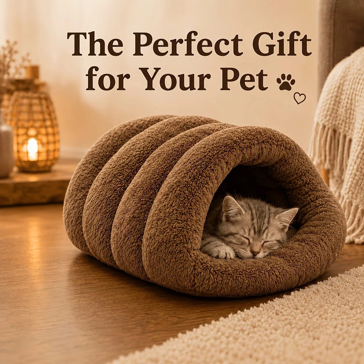 Soft Plush Semi-Enclosed Cat Bed Winter Warm Pet House Foldable Cat Cave Sleeping Bag Kennel Windproof Thickened for Small Dogs - Nugentra