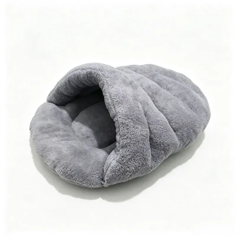 Soft Plush Semi-Enclosed Cat Bed Winter Warm Pet House Foldable Cat Cave Sleeping Bag Kennel Windproof Thickened for Small Dogs - Nugentra