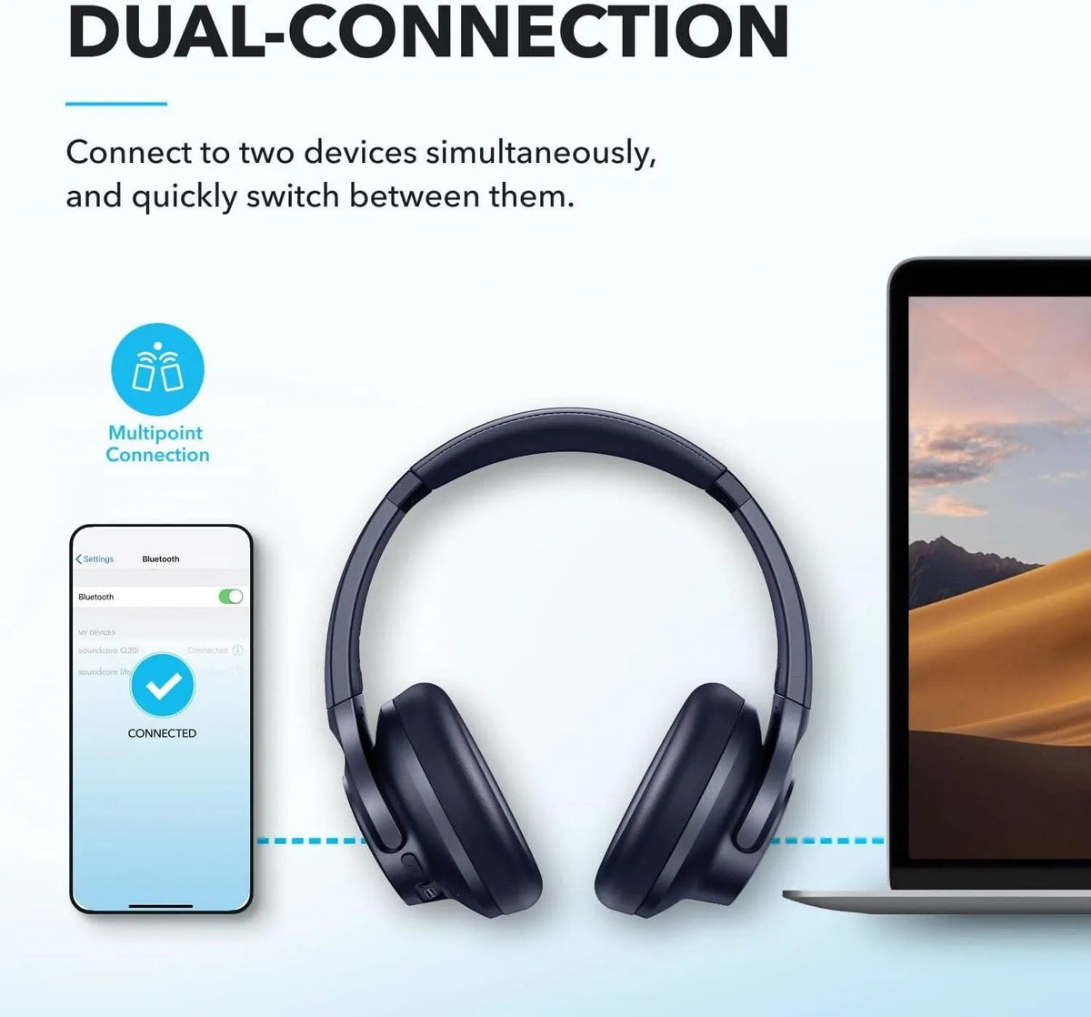 Soundcore Q20i Wireless Over-Ear Headphones Hybrid ANC Hi-Res Audio Bass|Refurb - Nugentra